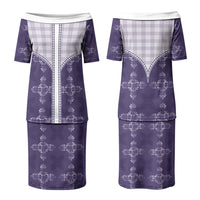 Purple Hawaii Paniolo Quilt Motif Couples Matching Puletasi and Long Sleeve Button Shirt LT05 - Polynesian Pride