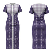 Purple Hawaii Paniolo Quilt Motif Couples Matching Short Sleeve Bodycon Dress and Hawaiian Shirt LT05 - Polynesian Pride
