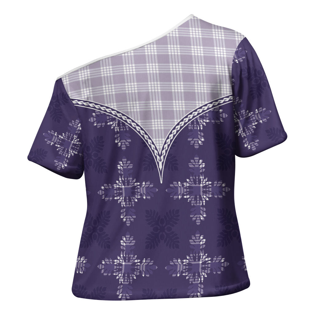 Purple Hawaii Paniolo Quilt Motif Cross Shoulder Shirt LT05 - Polynesian Pride