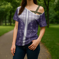 Purple Hawaii Paniolo Quilt Motif Cross Shoulder Shirt LT05 - Polynesian Pride