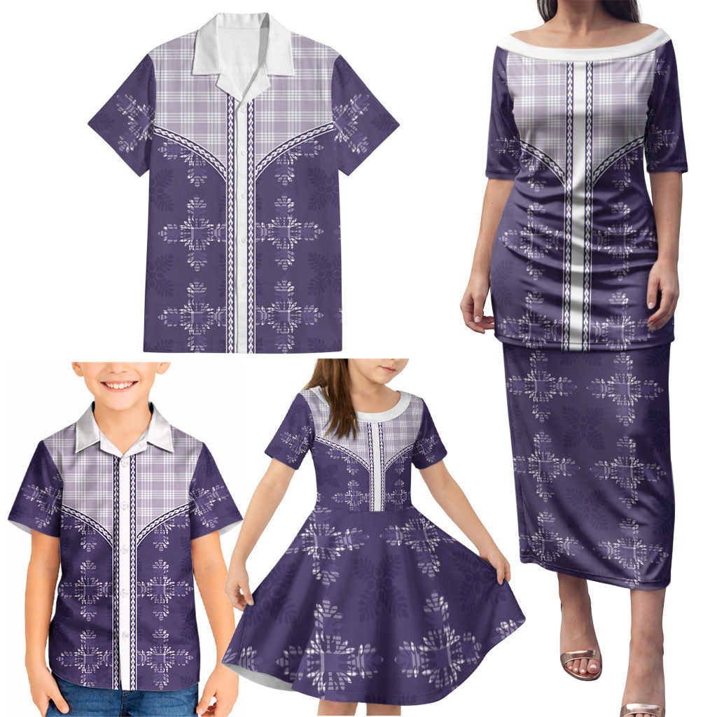 Purple Hawaii Paniolo Quilt Motif Family Matching Puletasi and Hawaiian Shirt LT05 - Polynesian Pride