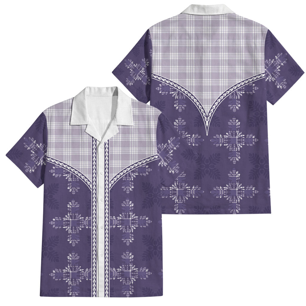Purple Hawaii Paniolo Quilt Motif Family Matching Puletasi and Hawaiian Shirt LT05 Dad's Shirt - Short Sleeve Purple - Polynesian Pride
