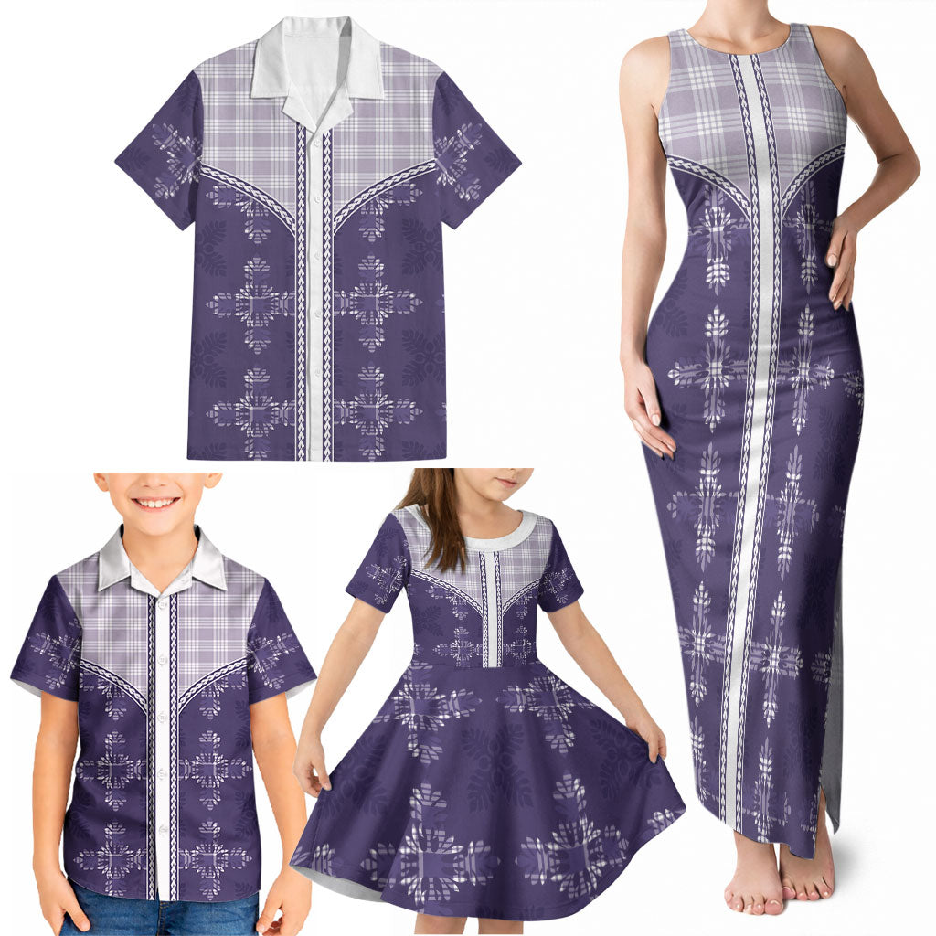 Purple Hawaii Paniolo Quilt Motif Family Matching Tank Maxi Dress and Hawaiian Shirt LT05 - Polynesian Pride