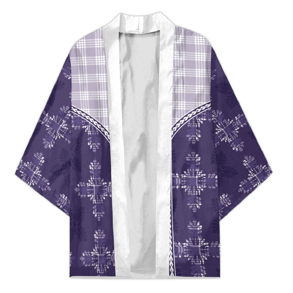 Purple Hawaii Paniolo Quilt Motif Kimono