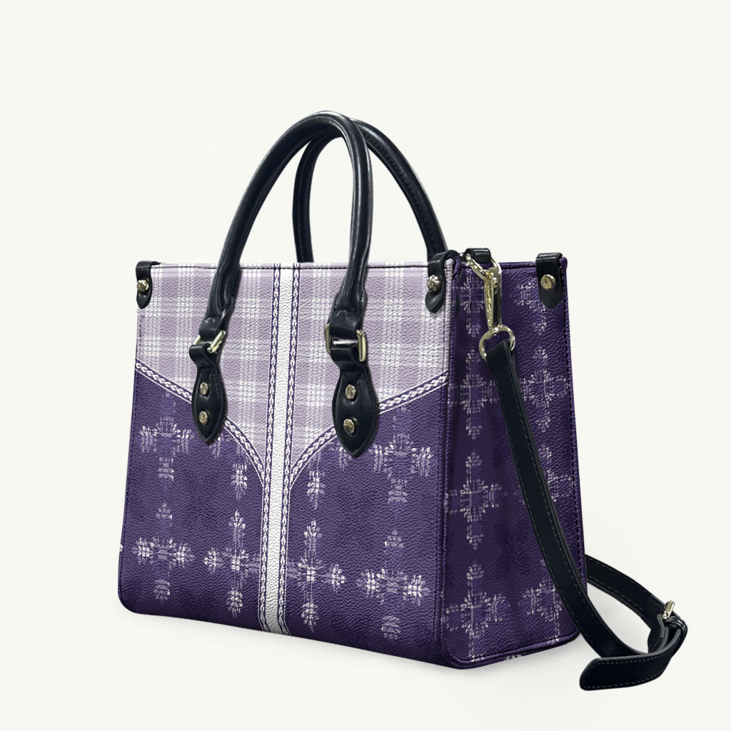 Purple Hawaii Paniolo Quilt Motif Leather Bag
