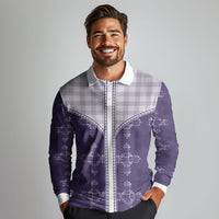 Purple Hawaii Paniolo Quilt Motif Long Sleeve Polo Shirt LT05 - Polynesian Pride