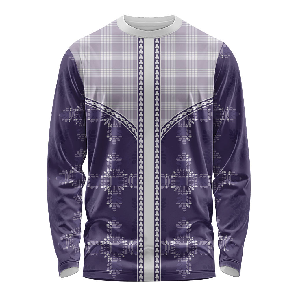 Purple Hawaii Paniolo Quilt Motif Long Sleeve Shirt