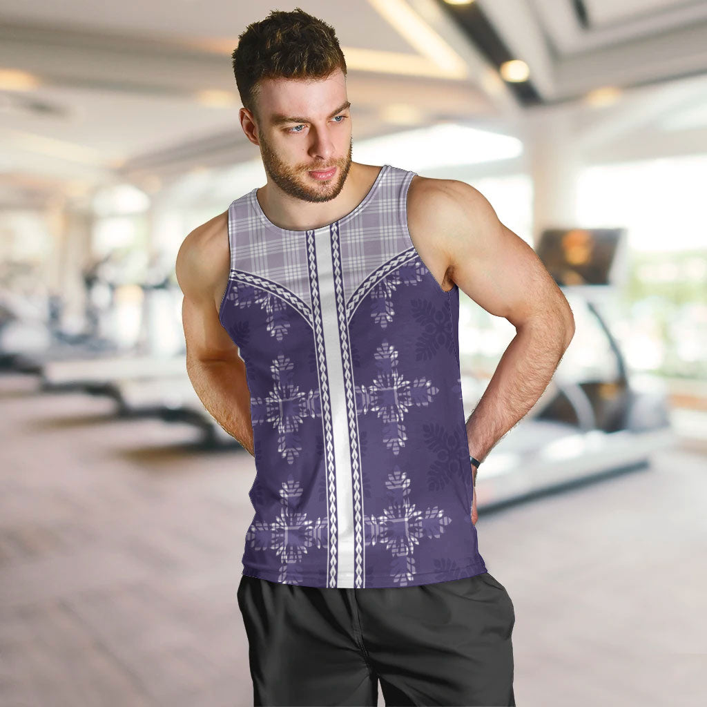 Purple Hawaii Paniolo Quilt Motif Men Tank Top