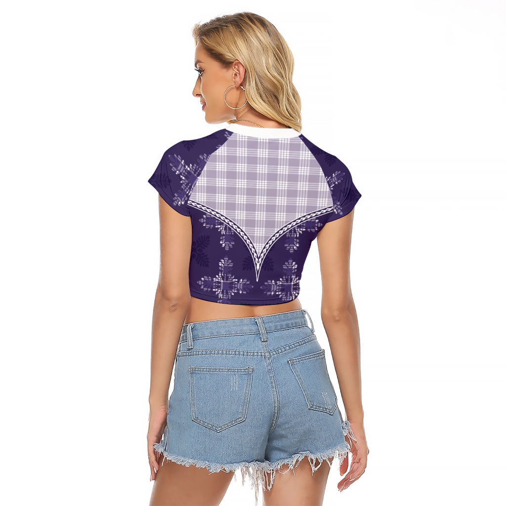 Purple Hawaii Paniolo Quilt Motif Raglan Cropped T Shirt LT05 - Polynesian Pride
