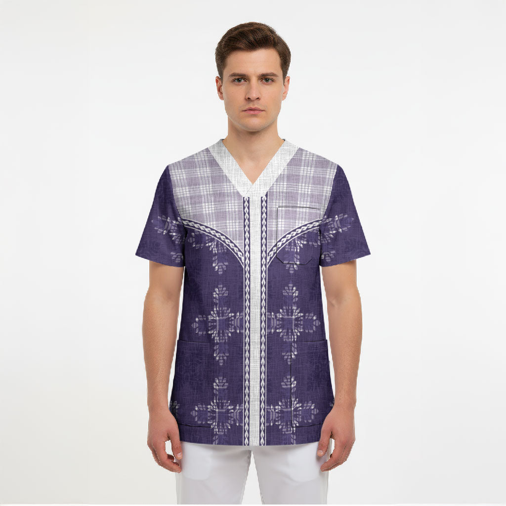 Purple Hawaii Paniolo Quilt Motif Scrub Top LT05 - Polynesian Pride