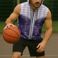 Purple Hawaii Paniolo Quilt Motif Sleeveless Zip Hoodie LT05 - Polynesian Pride