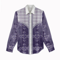 Purple Hawaii Paniolo Quilt Motif Women Casual Shirt LT05 - Polynesian Pride