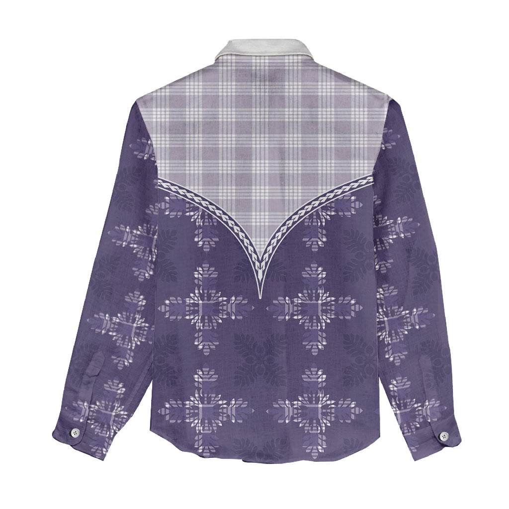 Purple Hawaii Paniolo Quilt Motif Women Casual Shirt LT05 - Polynesian Pride