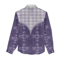 Purple Hawaii Paniolo Quilt Motif Women Casual Shirt LT05 - Polynesian Pride