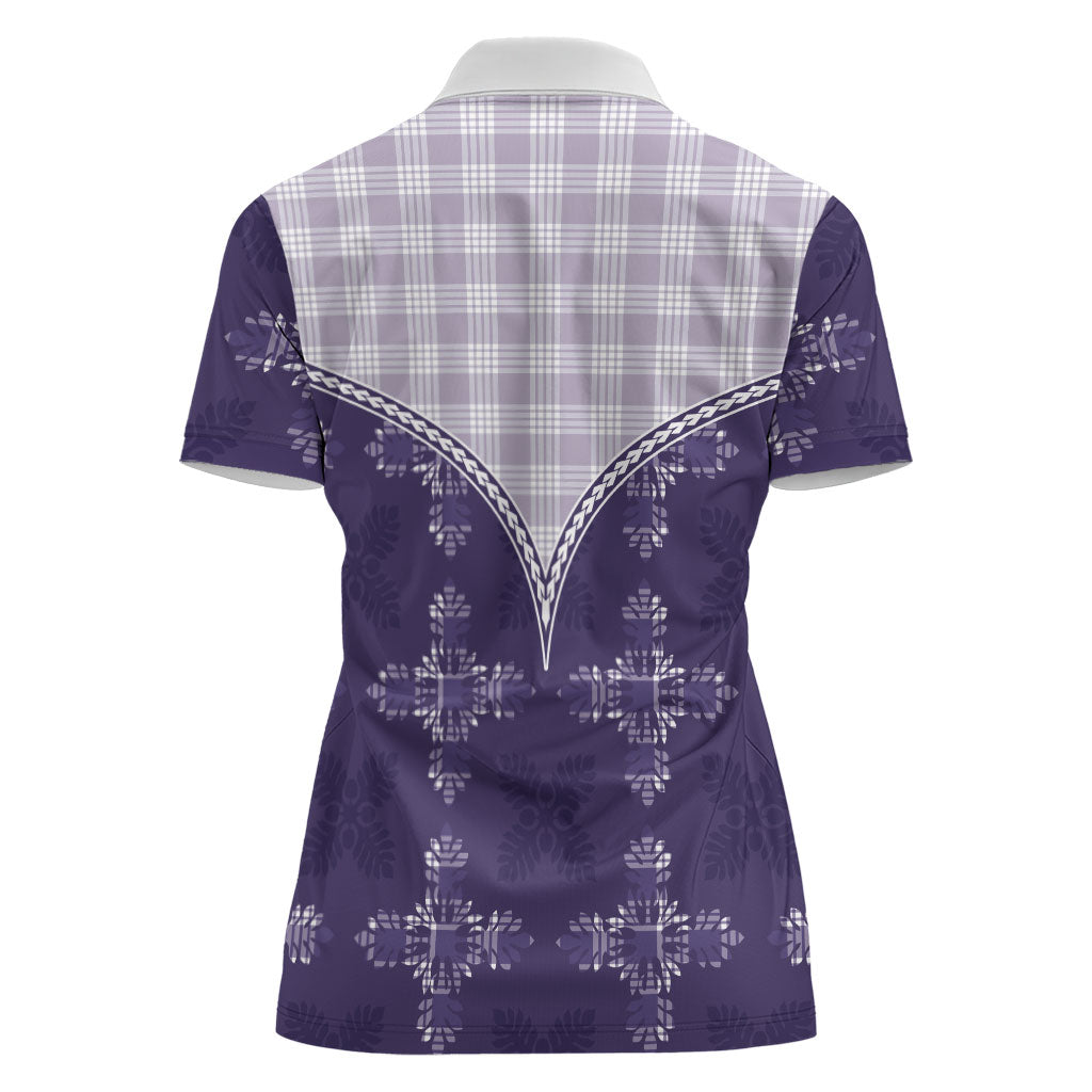 Purple Hawaii Paniolo Quilt Motif Women Polo Shirt LT05 - Polynesian Pride