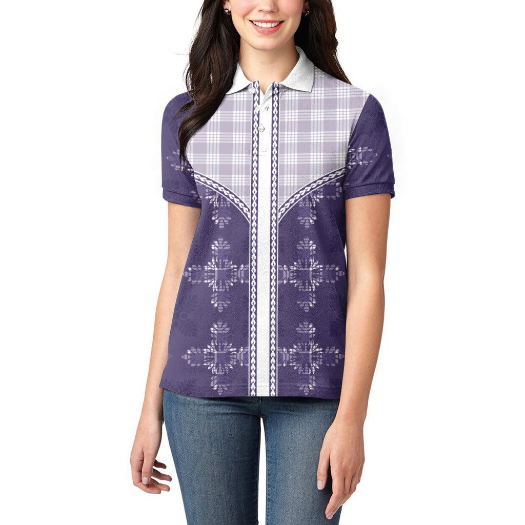 Purple Hawaii Paniolo Quilt Motif Women Polo Shirt LT05 - Polynesian Pride