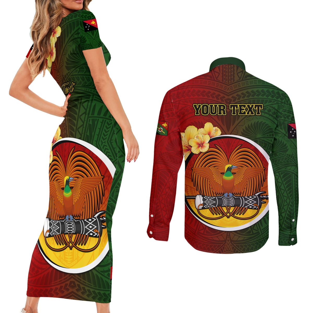 Personalized Papua New Guinea Chimbu Province Couples Matching Short Sleeve Bodycon Dress and Long Sleeve Button Shirts Mix Coat Of Arms Polynesian Pattern LT05 - Polynesian Pride