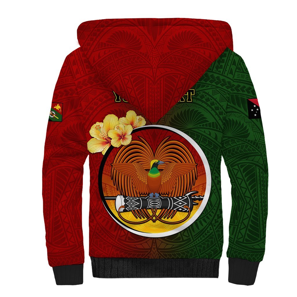 Personalized Papua New Guinea Chimbu Province Sherpa Hoodie Mix Coat Of Arms Polynesian Pattern LT05 - Polynesian Pride