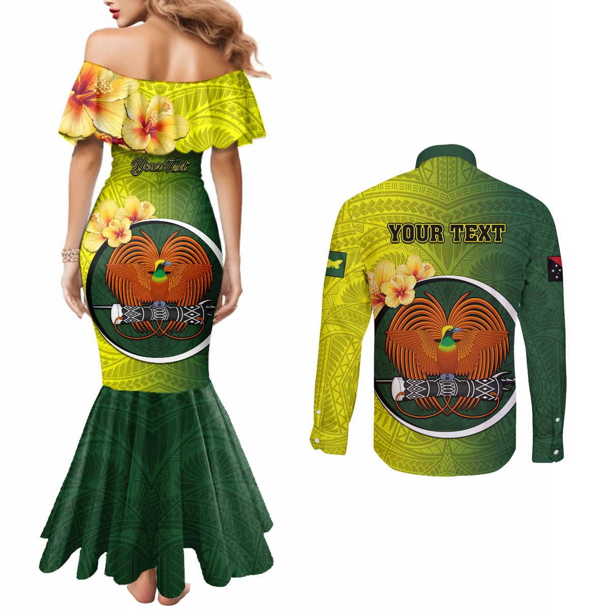 Personalized Papua New Guinea Oro Province Couples Matching Mermaid Dress and Long Sleeve Button Shirts Mix Coat Of Arms Polynesian Pattern LT05 - Polynesian Pride