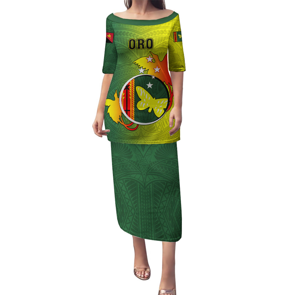 Personalized Papua New Guinea Oro Province Puletasi Mix Coat Of Arms Polynesian Pattern LT05 Long Dress Yellow - Polynesian Pride