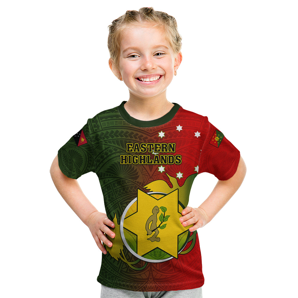 Papua New Guinea Eastern Highlands Province Kid T Shirt Mix Coat Of Arms Polynesian Pattern LT05 Red - Polynesian Pride