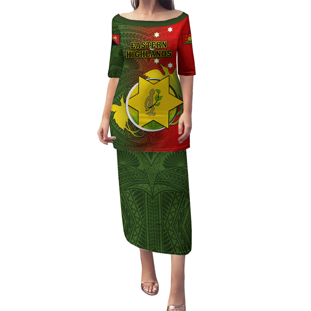 Papua New Guinea Eastern Highlands Province Puletasi Mix Coat Of Arms Polynesian Pattern LT05 Long Dress Red - Polynesian Pride