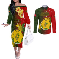 Personalized Papua New Guinea Eastern Highlands Province Couples Matching Off The Shoulder Long Sleeve Dress and Long Sleeve Button Shirts Mix Coat Of Arms Polynesian Pattern LT05 Red - Polynesian Pride