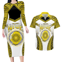 Personalised Niue The Rock Of Polynesia Couples Matching Long Sleeve Bodycon Dress and Hawaiian Shirt Peniamina Gospel Day Yellow Version LT05 Yellow - Polynesian Pride