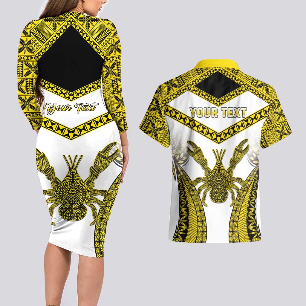 Personalised Niue The Rock Of Polynesia Couples Matching Long Sleeve Bodycon Dress and Hawaiian Shirt Peniamina Gospel Day Yellow Version LT05 - Polynesian Pride