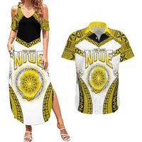 Personalised Niue The Rock Of Polynesia Couples Matching Summer Maxi Dress and Hawaiian Shirt Peniamina Gospel Day Yellow Version LT05 Yellow - Polynesian Pride