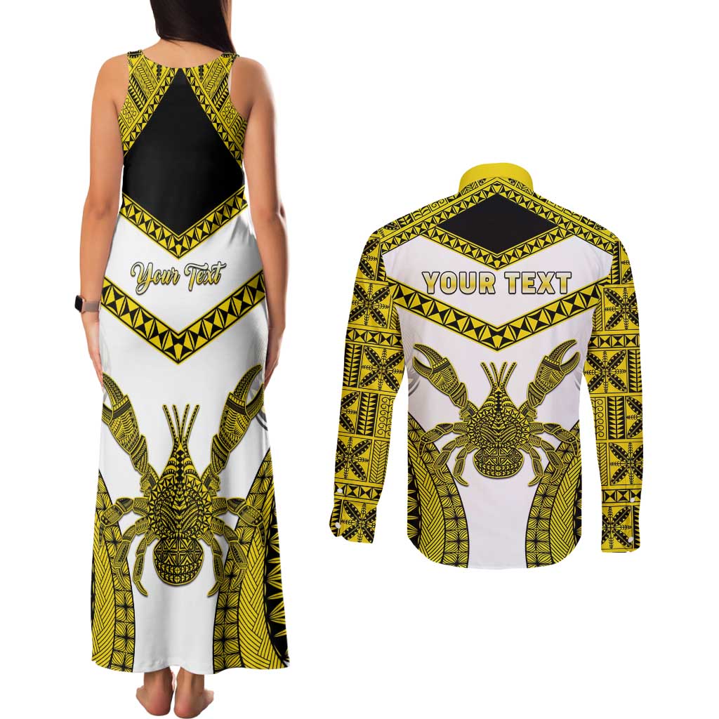 Personalised Niue The Rock Of Polynesia Couples Matching Tank Maxi Dress and Long Sleeve Button Shirt Peniamina Gospel Day Yellow Version LT05 - Polynesian Pride