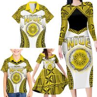 Personalised Niue The Rock Of Polynesia Family Matching Long Sleeve Bodycon Dress and Hawaiian Shirt Peniamina Gospel Day Yellow Version LT05 - Polynesian Pride
