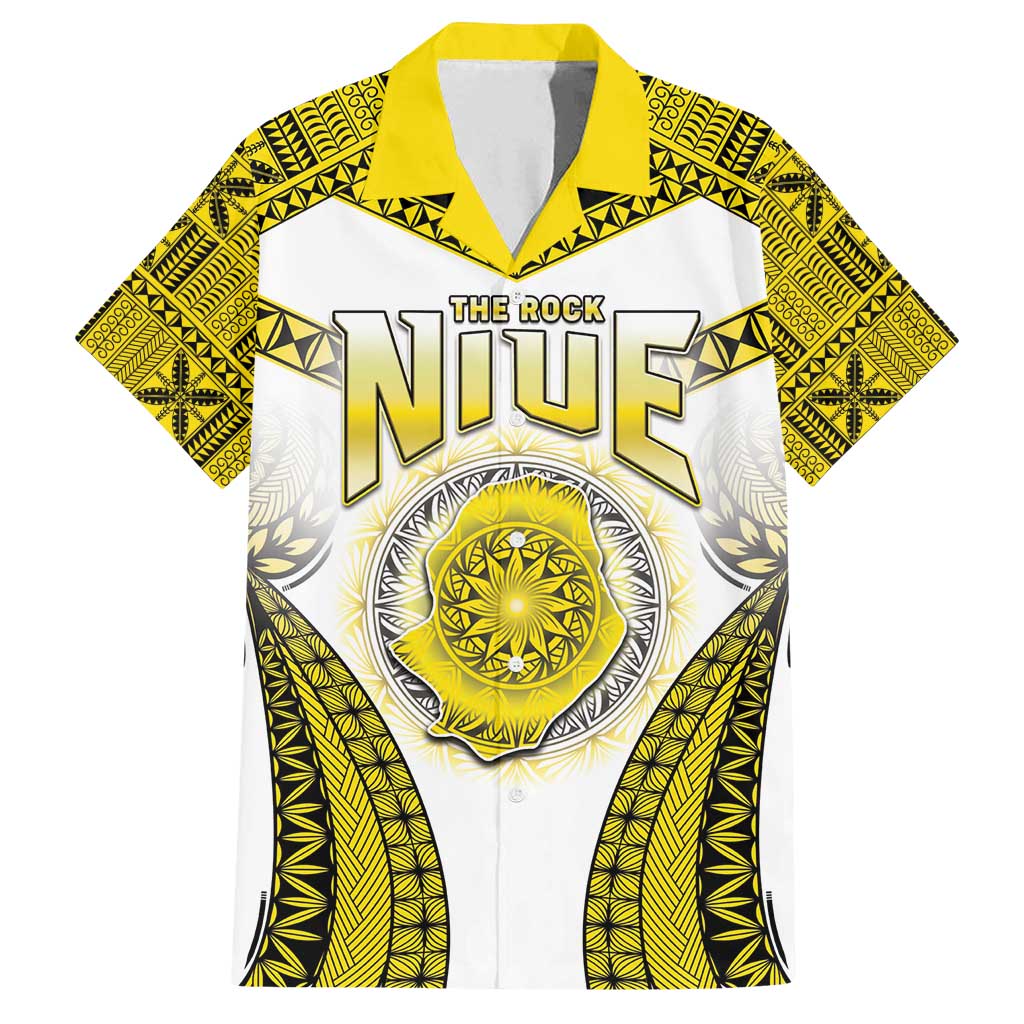 Personalised Niue The Rock Of Polynesia Family Matching Long Sleeve Bodycon Dress and Hawaiian Shirt Peniamina Gospel Day Yellow Version LT05 Dad's Shirt - Short Sleeve Yellow - Polynesian Pride