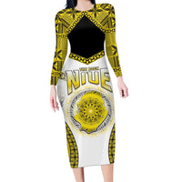 Personalised Niue The Rock Of Polynesia Family Matching Long Sleeve Bodycon Dress and Hawaiian Shirt Peniamina Gospel Day Yellow Version LT05 Mom's Dress Yellow - Polynesian Pride