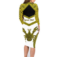 Personalised Niue The Rock Of Polynesia Family Matching Long Sleeve Bodycon Dress and Hawaiian Shirt Peniamina Gospel Day Yellow Version LT05 - Polynesian Pride