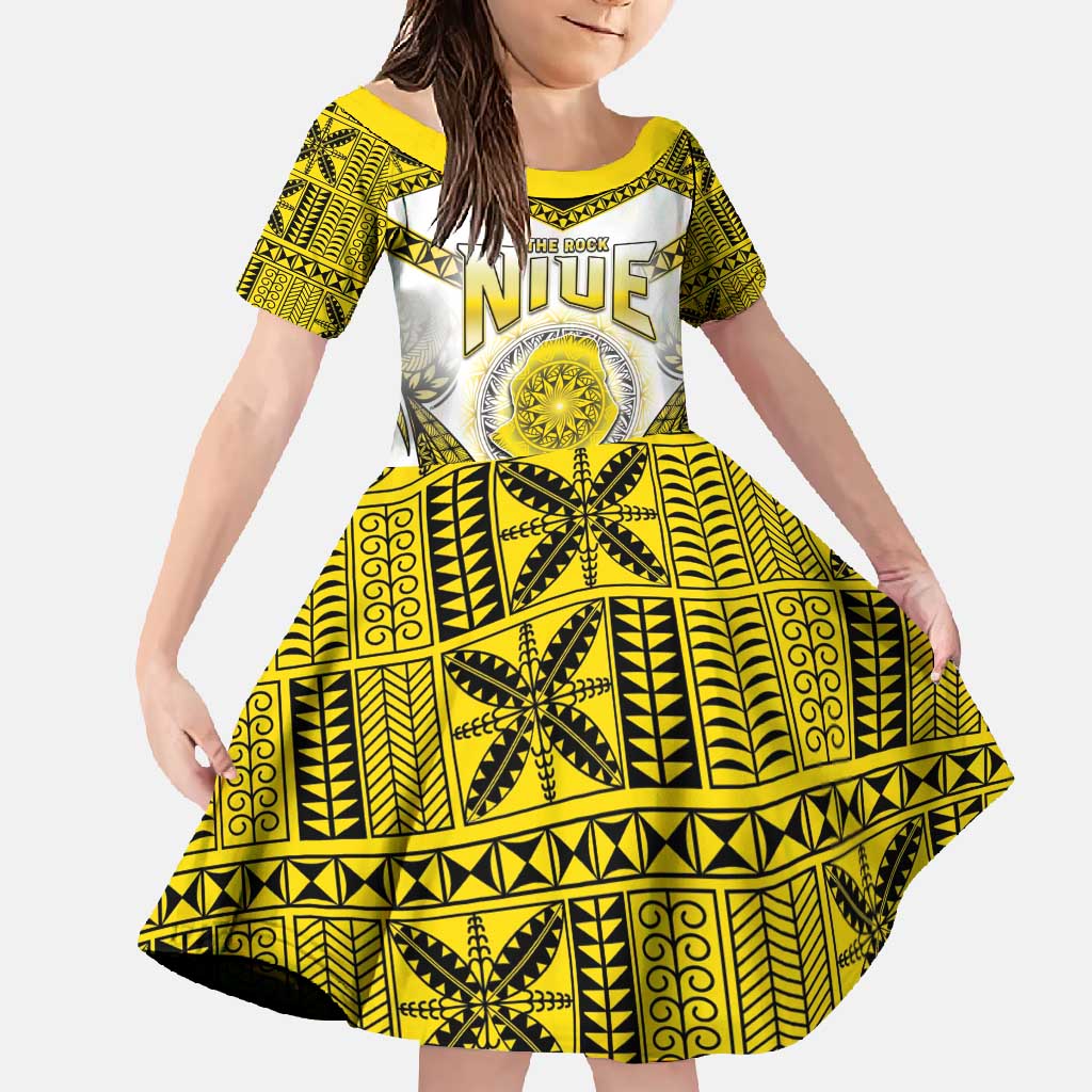 Personalised Niue The Rock Of Polynesia Family Matching Mermaid Dress and Hawaiian Shirt Peniamina Gospel Day Yellow Version LT05 Daughter's Dress Yellow - Polynesian Pride