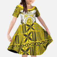 Personalised Niue The Rock Of Polynesia Family Matching Off The Shoulder Long Sleeve Dress and Hawaiian Shirt Peniamina Gospel Day Yellow Version LT05 Daughter's Dress Yellow - Polynesian Pride