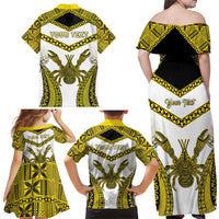 Personalised Niue The Rock Of Polynesia Family Matching Off Shoulder Maxi Dress and Hawaiian Shirt Peniamina Gospel Day Yellow Version LT05 - Polynesian Pride