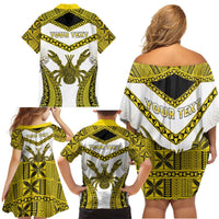Personalised Niue The Rock Of Polynesia Family Matching Off Shoulder Short Dress and Hawaiian Shirt Peniamina Gospel Day Yellow Version LT05 - Polynesian Pride