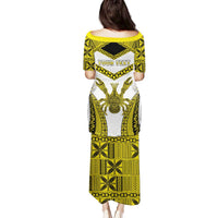 Personalised Niue The Rock Of Polynesia Family Matching Puletasi and Hawaiian Shirt Peniamina Gospel Day Yellow Version LT05 - Polynesian Pride