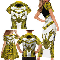 Personalised Niue The Rock Of Polynesia Family Matching Short Sleeve Bodycon Dress and Hawaiian Shirt Peniamina Gospel Day Yellow Version LT05 - Polynesian Pride