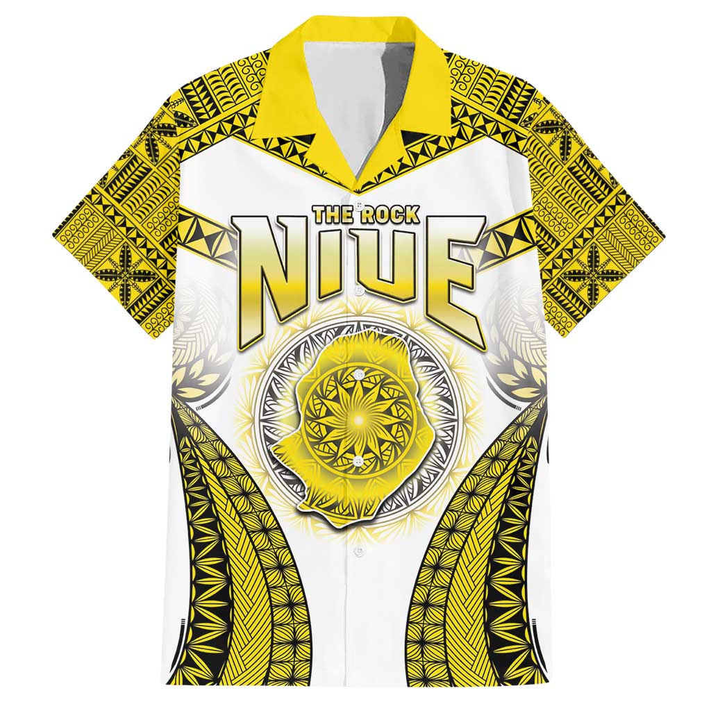 Personalised Niue The Rock Of Polynesia Family Matching Short Sleeve Bodycon Dress and Hawaiian Shirt Peniamina Gospel Day Yellow Version LT05 Dad's Shirt - Short Sleeve Yellow - Polynesian Pride