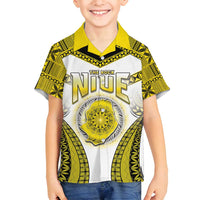Personalised Niue The Rock Of Polynesia Family Matching Summer Maxi Dress and Hawaiian Shirt Peniamina Gospel Day Yellow Version LT05 Son's Shirt Yellow - Polynesian Pride
