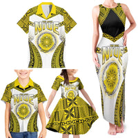 Personalised Niue The Rock Of Polynesia Family Matching Tank Maxi Dress and Hawaiian Shirt Peniamina Gospel Day Yellow Version LT05 - Polynesian Pride