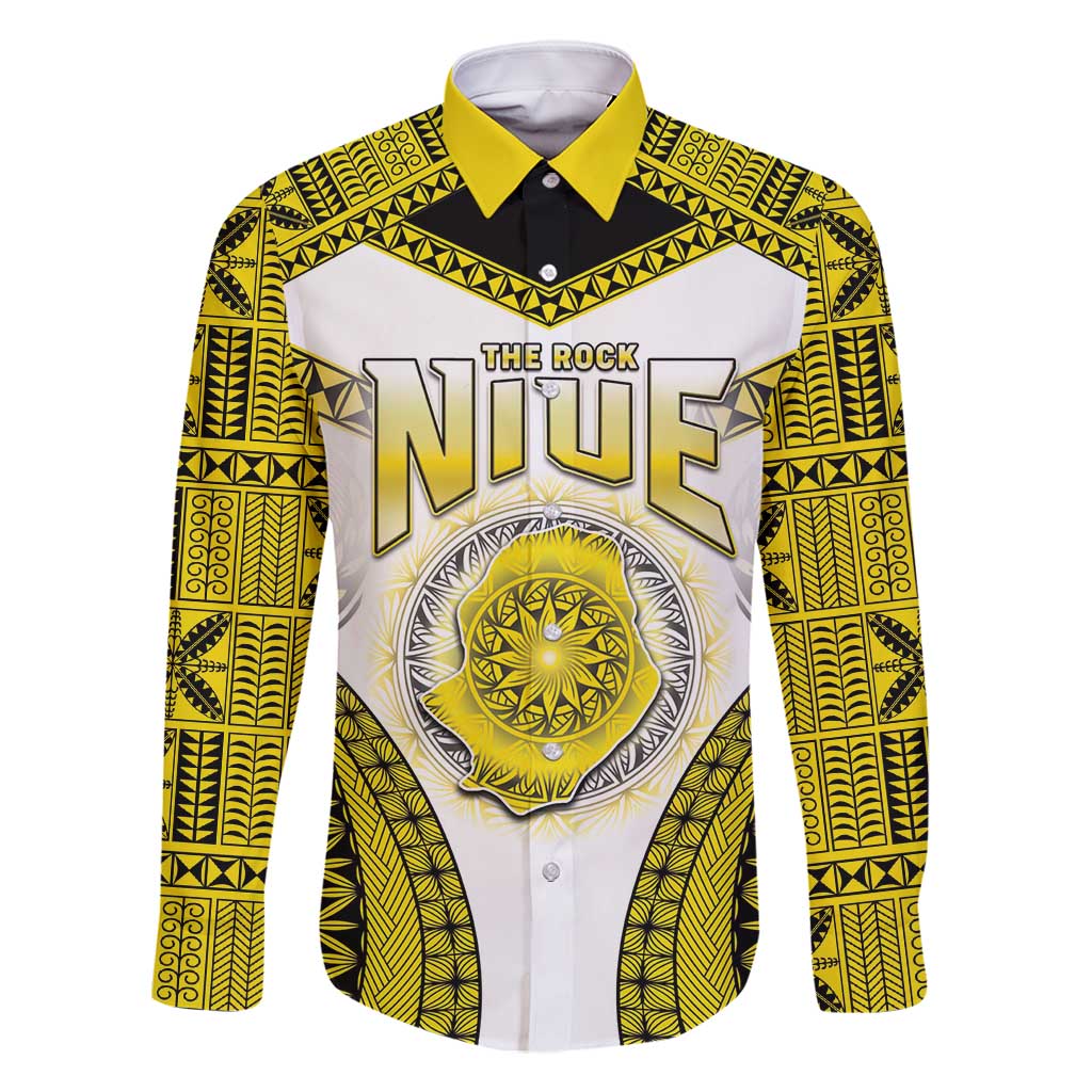 Personalised Niue The Rock Of Polynesia Family Matching Tank Maxi Dress and Hawaiian Shirt Peniamina Gospel Day Yellow Version LT05 Dad's Shirt - Long Sleeve Yellow - Polynesian Pride