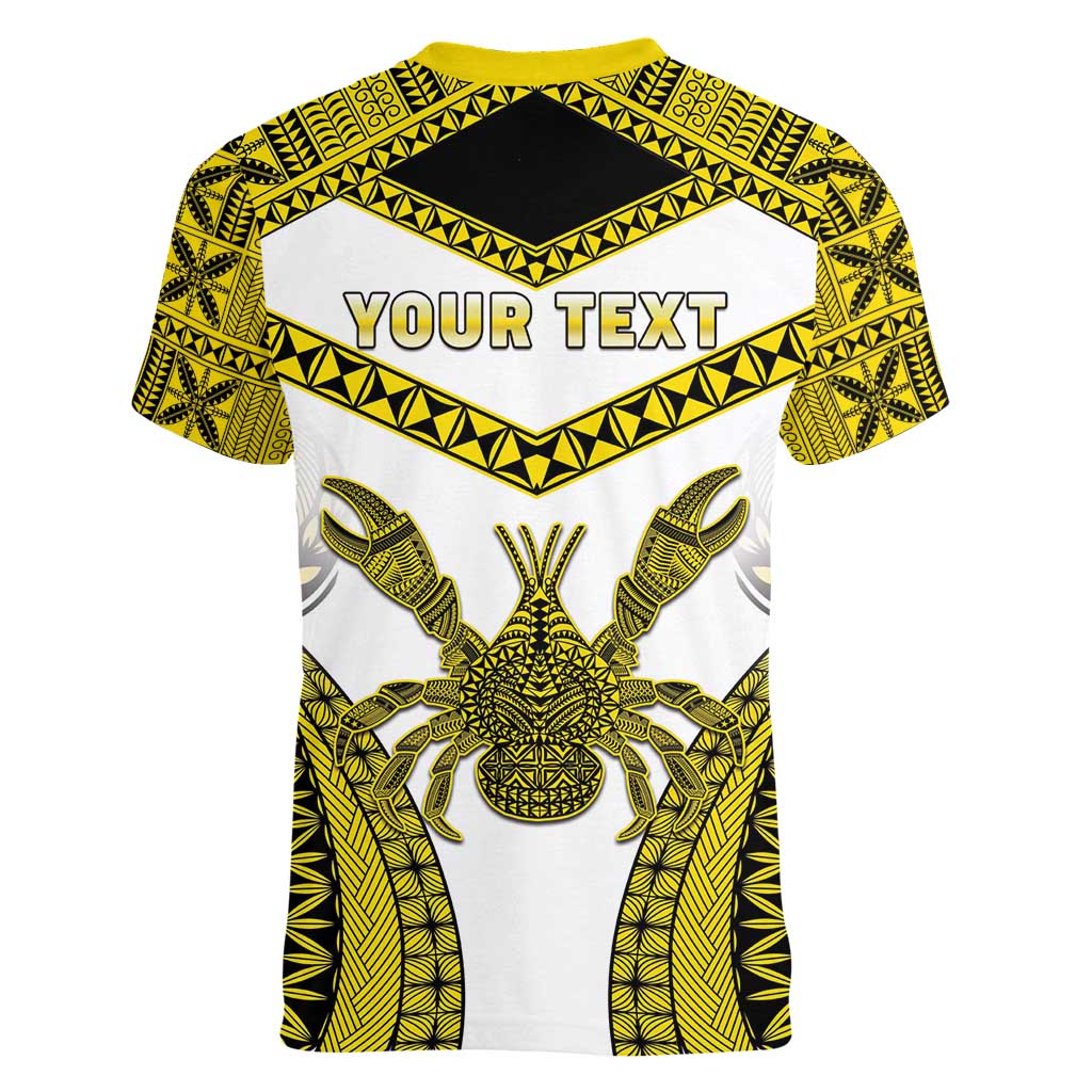 Personalised Niue The Rock Of Polynesia Women V-Neck T-Shirt Peniamina Gospel Day Yellow Version LT05 - Polynesian Pride