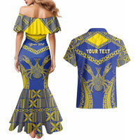 Personalised Niue The Rock Of Polynesia Couples Matching Mermaid Dress and Hawaiian Shirt Peniamina Gospel Day Blue Version LT05 - Polynesian Pride