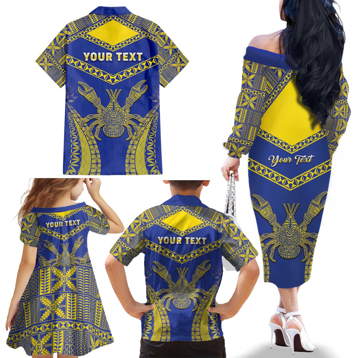 Personalised Niue The Rock Of Polynesia Family Matching Off The Shoulder Long Sleeve Dress and Hawaiian Shirt Peniamina Gospel Day Blue Version LT05 - Polynesian Pride