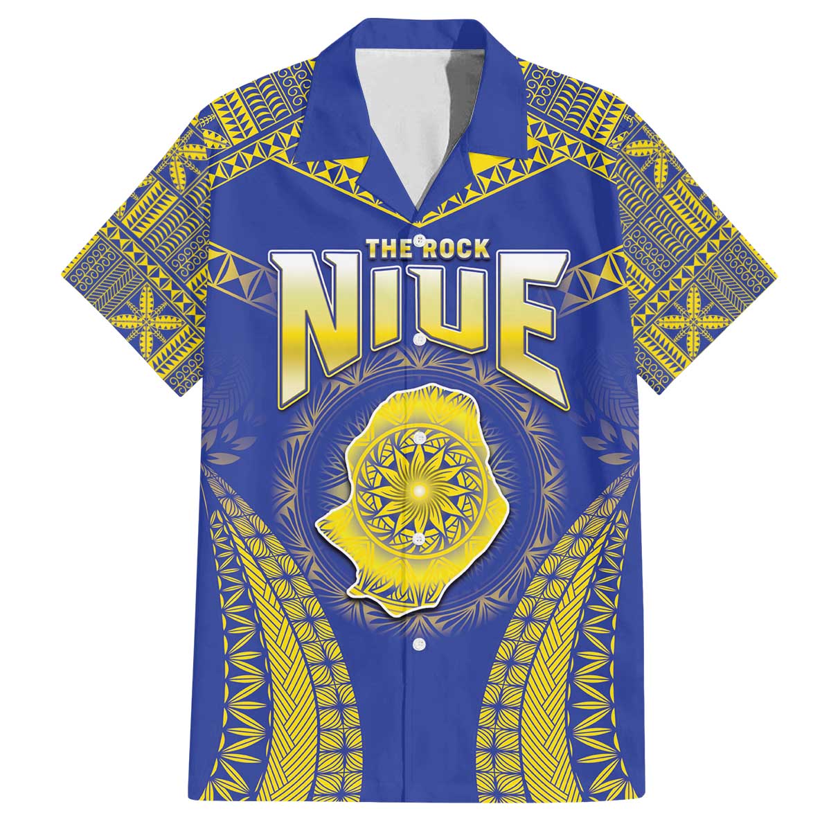 Personalised Niue The Rock Of Polynesia Family Matching Puletasi and Hawaiian Shirt Peniamina Gospel Day Blue Version LT05 Dad's Shirt - Short Sleeve Blue - Polynesian Pride