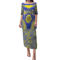 Personalised Niue The Rock Of Polynesia Family Matching Puletasi and Hawaiian Shirt Peniamina Gospel Day Blue Version LT05 Mom's Dress Blue - Polynesian Pride
